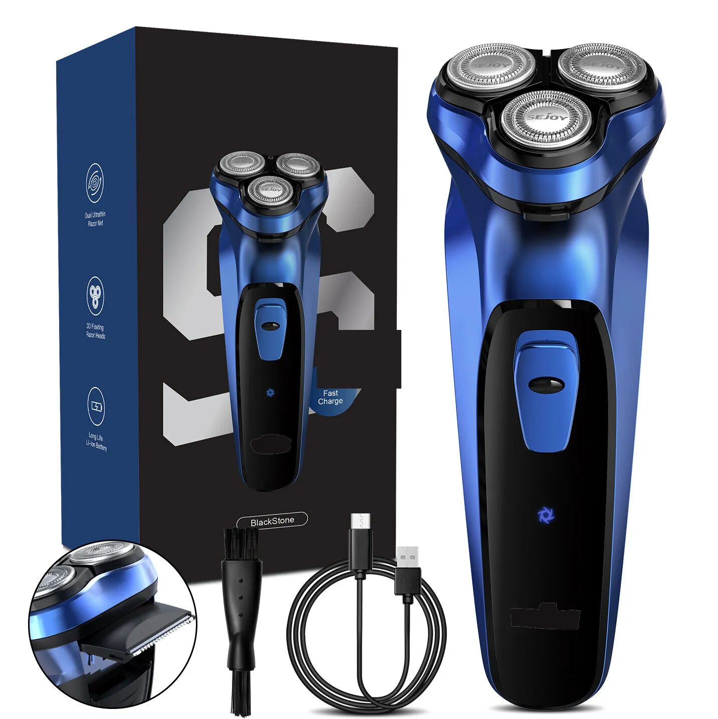 Men's Rechargeable Electric Shaver with Pop-Up Trimmer, Rotary Razor ...