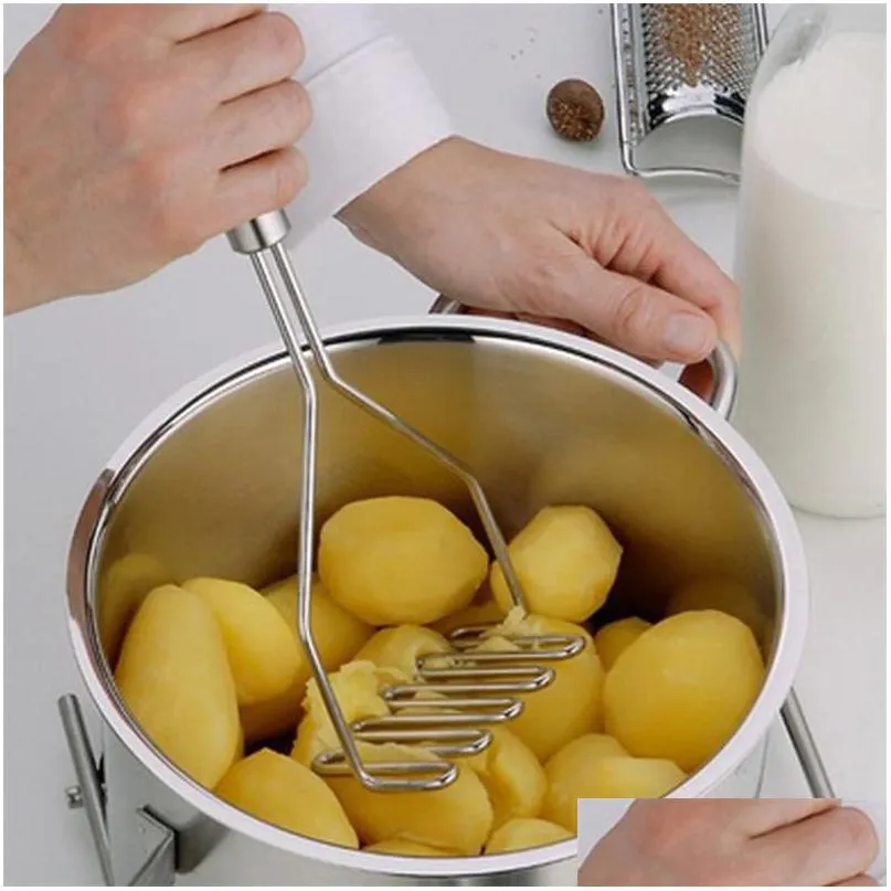 Fruktgrönsaksverktyg rostfritt stål kök gadget potatis masher press matlagningsverktyg mosade potatis wavy tryck ricer accessorie dhnth