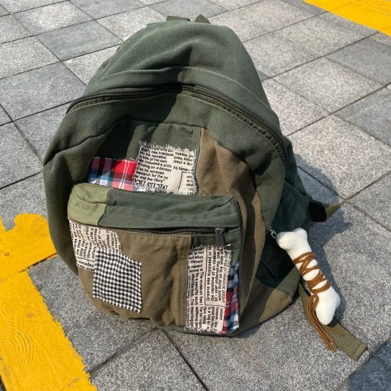 School Bags Patchwork Vintage Y2k Aesthetic Canvas Denim  display picture 1