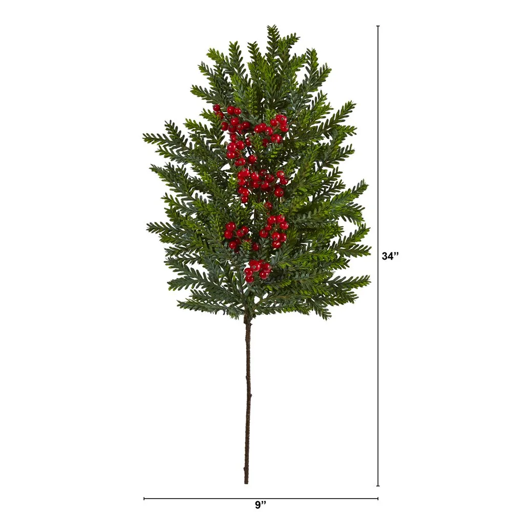 34 Hangin Pine and Berries Artificial Plant набор из 3, зеленый