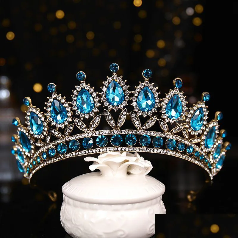 Gioielli per capelli Luxury Blue Crystal Crown Sposa Diademi e S Queen Diadema Pageant Accessori da sposa 230202 Drop Delivery Hairjewelry Dhyvr