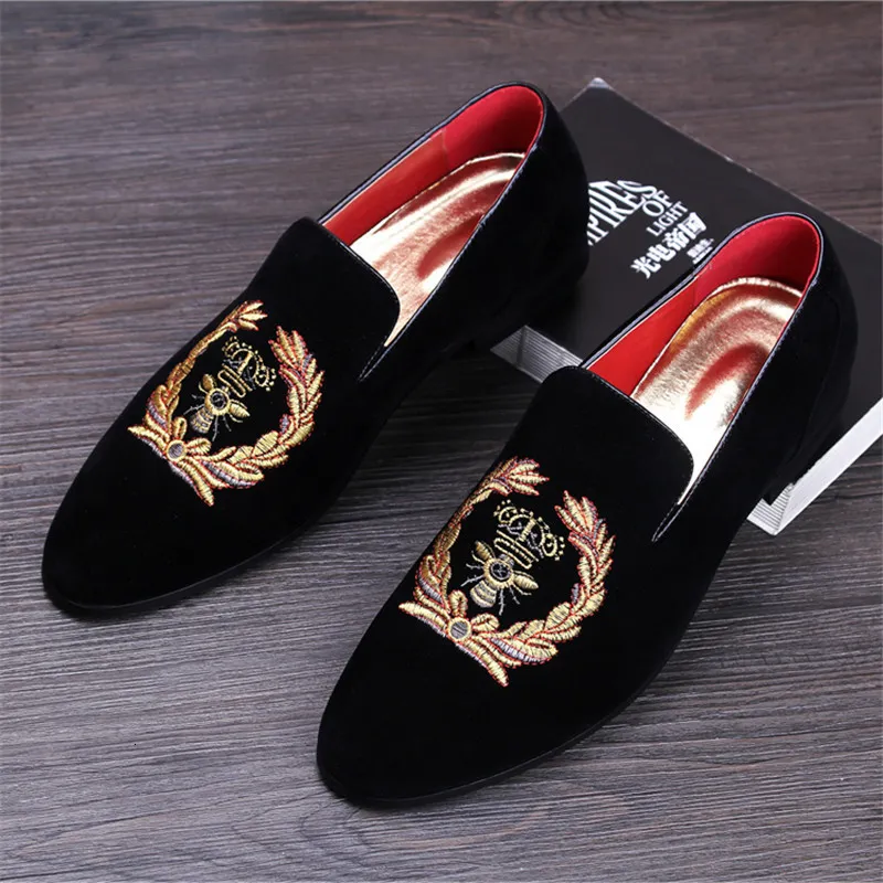 Klänningskor Herrmode Suede Leather Embroidery Loafers Mens Casual Printed Moccasins Oxfords Shoes Man Party Driving Flats EU Storlek 38-45 230804