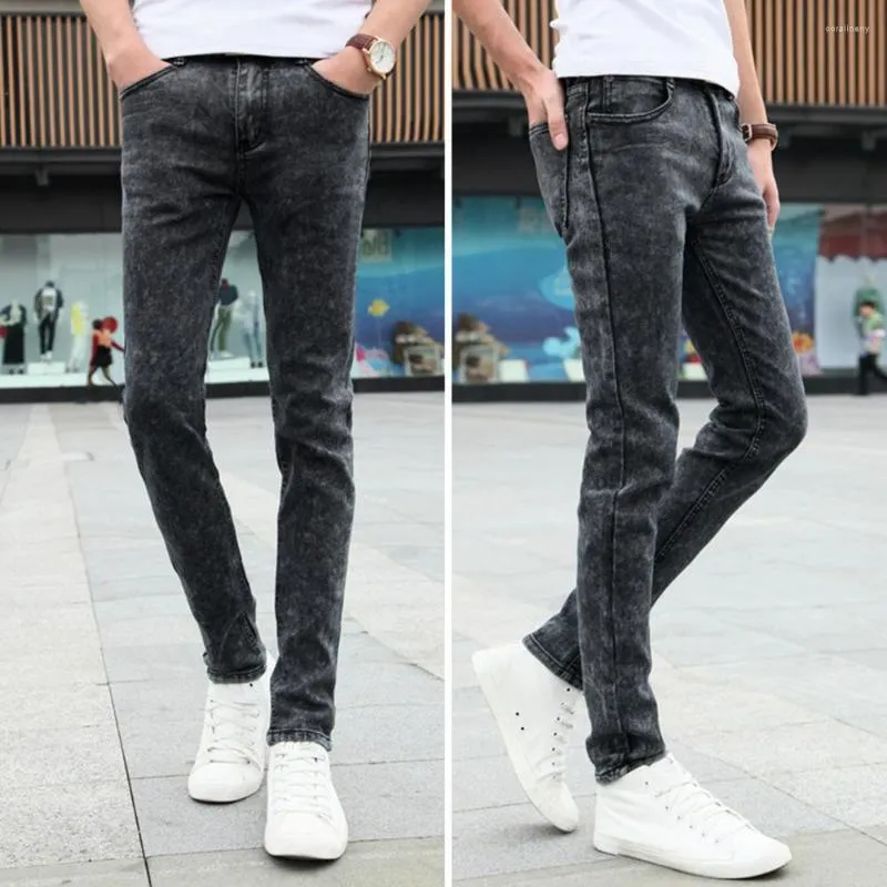 Jeans para hombres Simples Skinny Zipper Button Visining Ups Comfy Teenager Fit Pencil