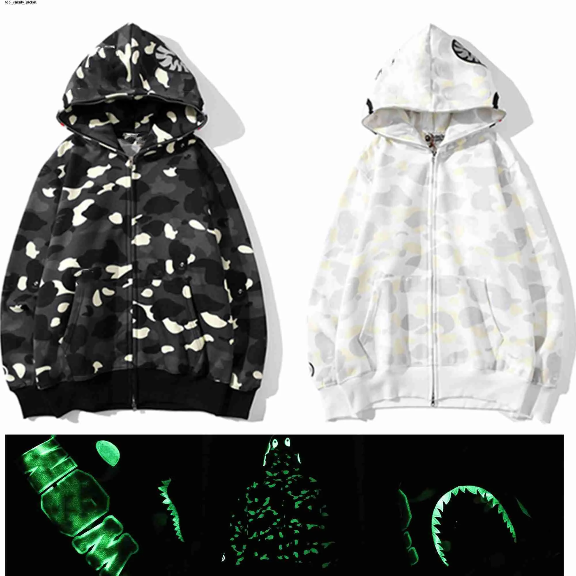 2023 Erkek Hoodie Designer Zip Up Hoodies Köpekbalığı Yansıtıcı Kadın Sweatshirts Sweaters Hoody büyük boy renkli kamufla geniş tam fermuarlı çift kap nakış kapüşon