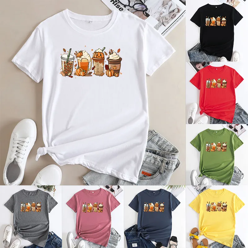 Halloween Fashion Fun Print Shirts Women's Street Retro T-shirt Halloween Pumpkin Spice Tee Top