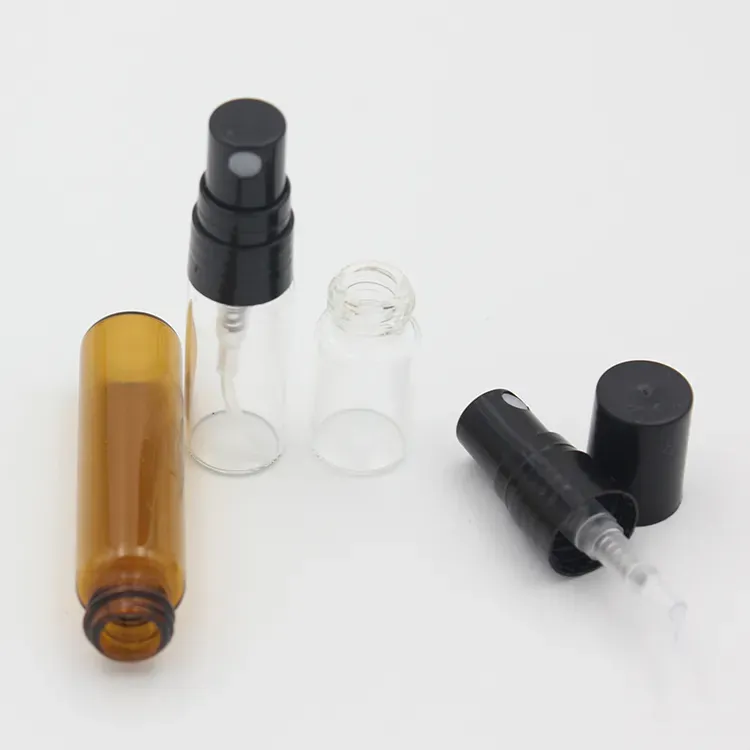 5ml 3ml 2ml Refillable Bottle Mini Empty Glass Vial Spray Perfume Atomizer Bottles Amber Clear With Black Pump215w