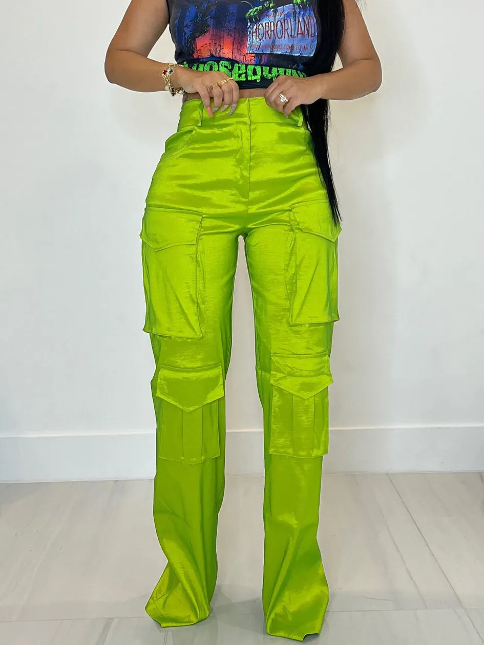 Haute Qualité Flanging Design Grandes Poches Pantalon Cargo Femme American Stripe Y2K Tube Droit Pantalon Lâche Mode Vert Rose Rouge