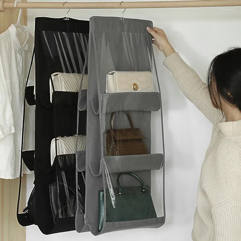 Förvaringsväskor garderobsskåp transparent väska hängande handväska handväska arrangör hållare dörr vägg tote rack hängande påse