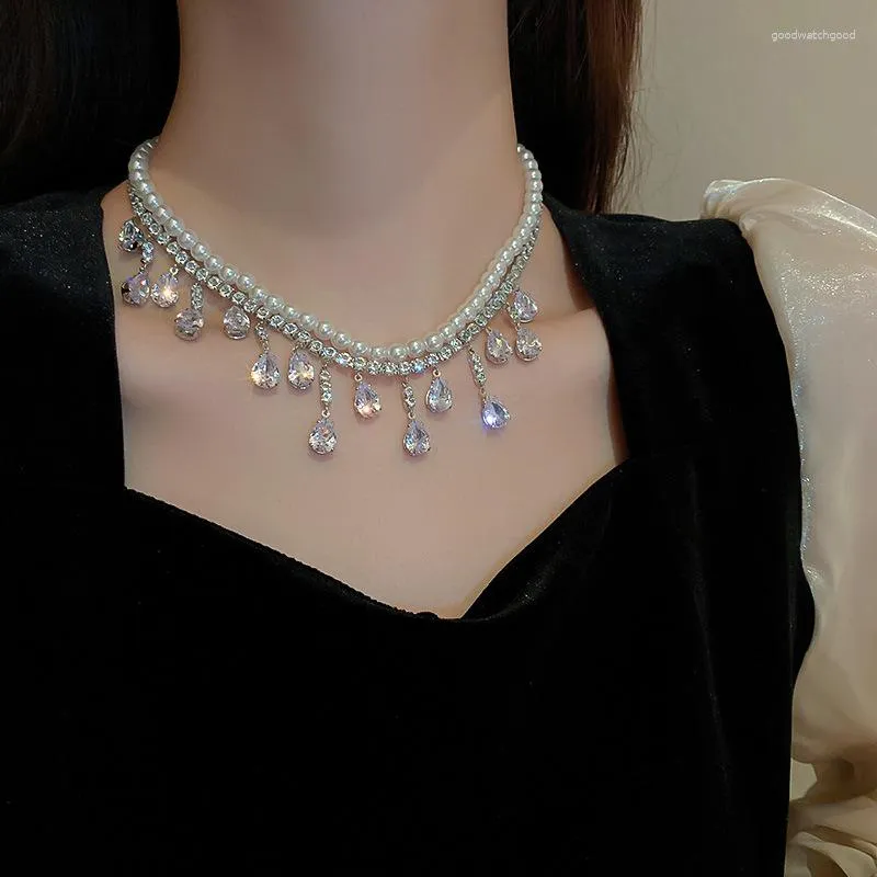 Choker diezi barock vatten droppe zirkon pärla strass hänge halsband för kvinnor lyx brud kassakedja eleganta smycken