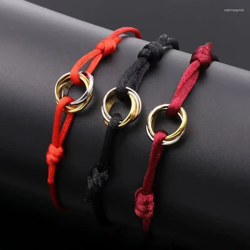 Strand the Safe Buckle This Life Year Red Rope 925 Silver Armband Three Rings Colors Card Home Lovers Knitting Valentin