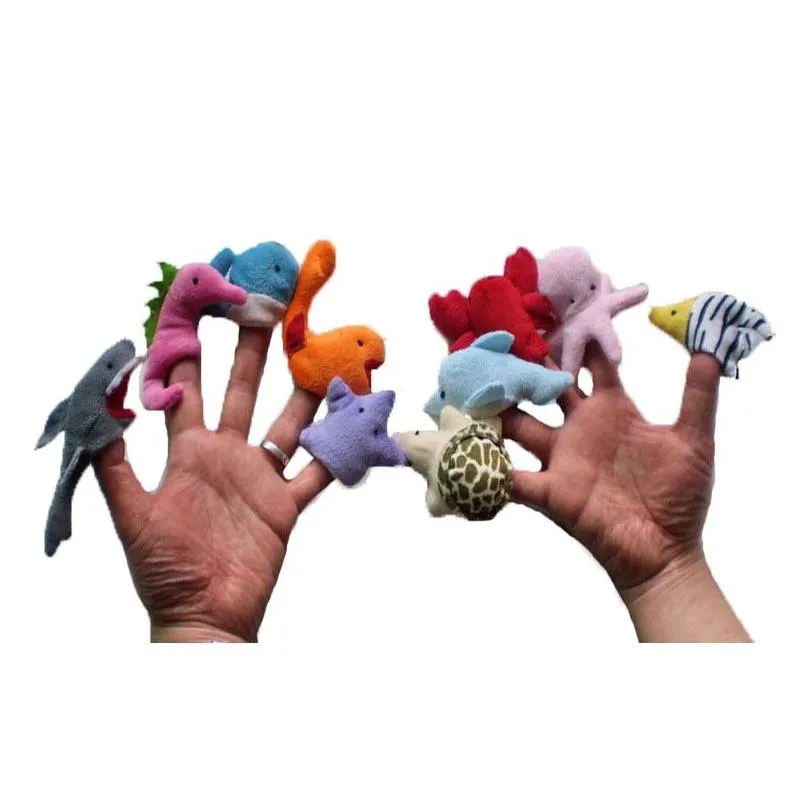 Fyllda plyschdjur Finger Puppet Ocean Toy For Kid Tell Story Props Söta tecknad hackar Sköldpaddor Tidig utbildning Förälder Kids Inter DHL1E