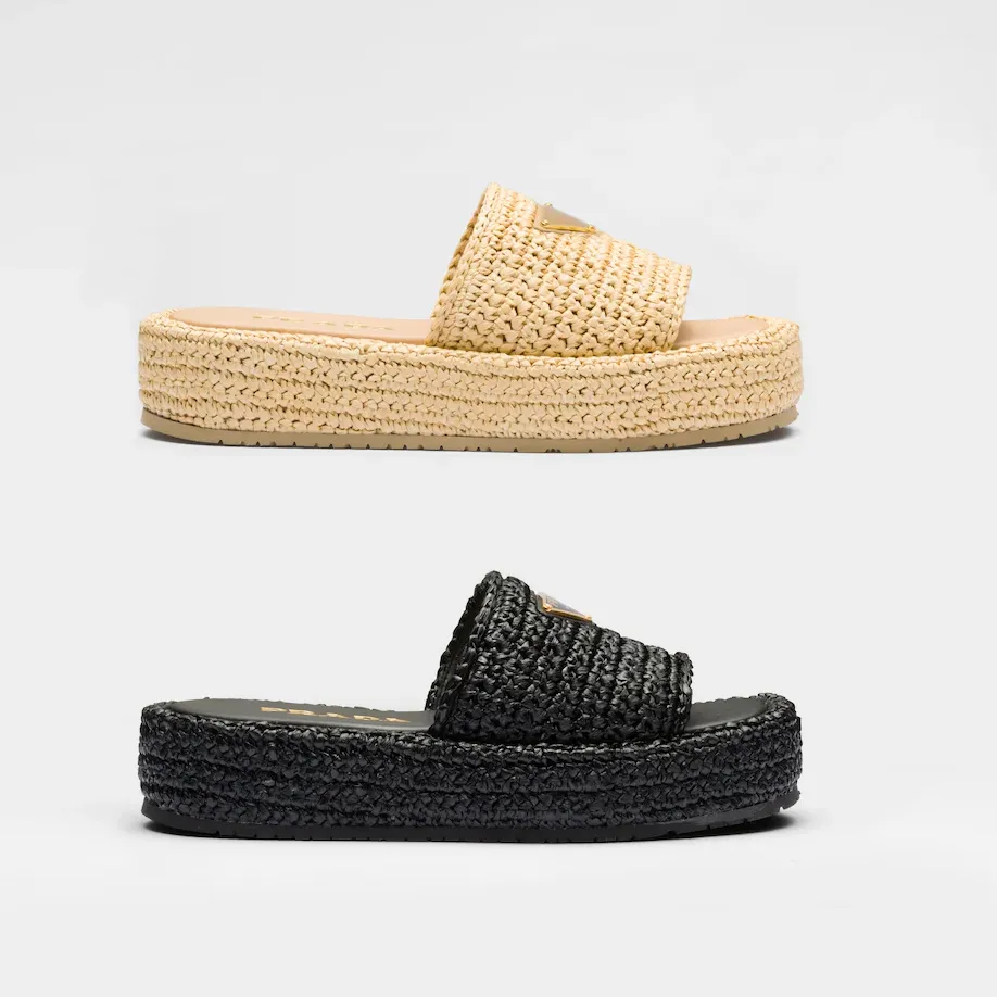 Designer Sandaler virkade plattformsslippare Sandaler 3,5 cm Kvinnor glider