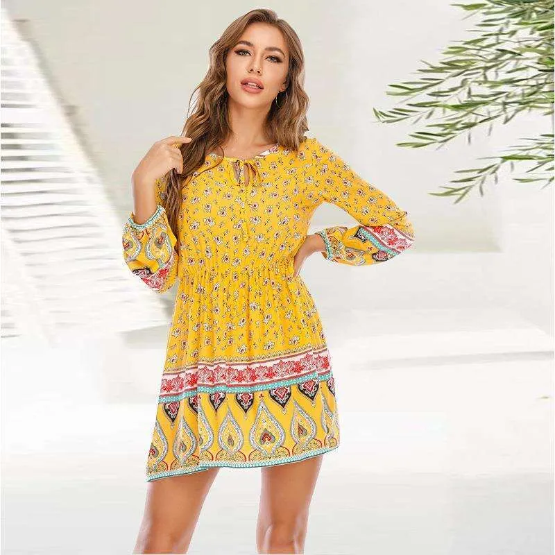 Selling Long Sleeve Dress Womens Bohemian Beach