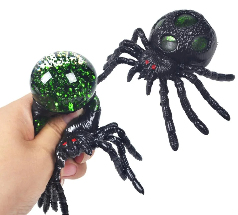 Decompression Toy Spider Stress Ball Scary Halloween Party Favors Animal Glitter Squeeze Balls Birthday Gifts Black Holiday Bag Filler