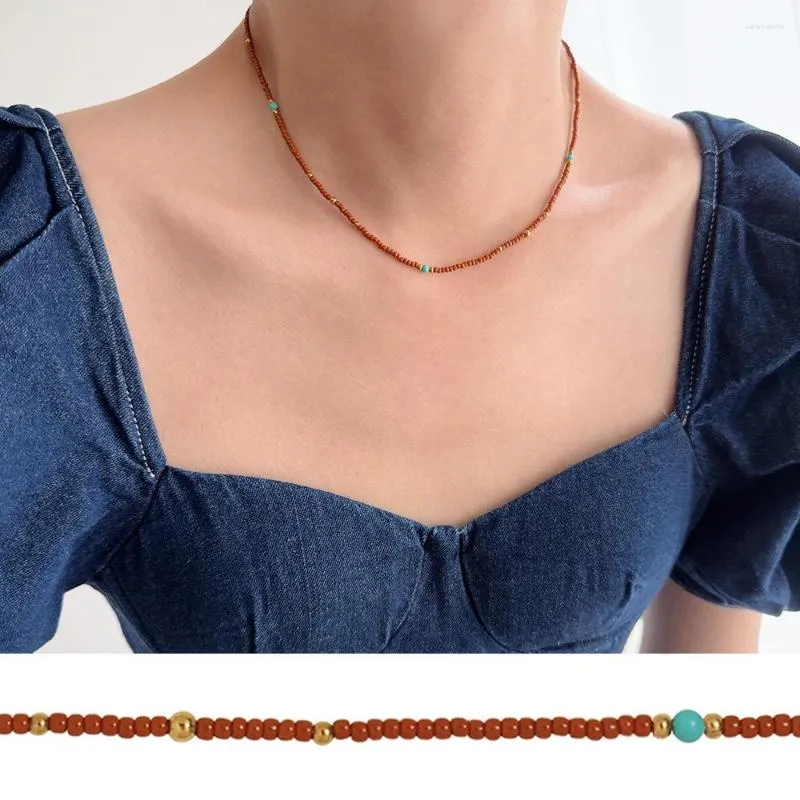 Chains Warm Brown Resin Beads Chain Necklace Stainless Steel Handmade Trendy Jewelry Bijoux Gift Waterproof