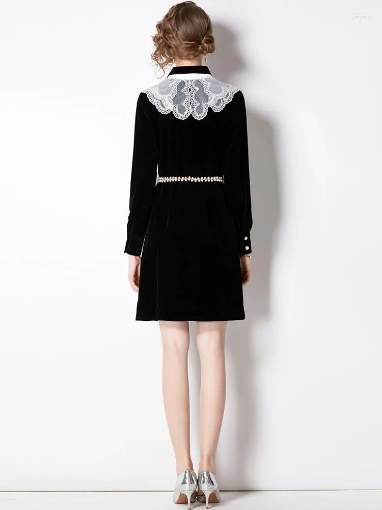 knee length dresses for ladies Lace Collar Velvet Gothic Women's Flare Dress main image 1