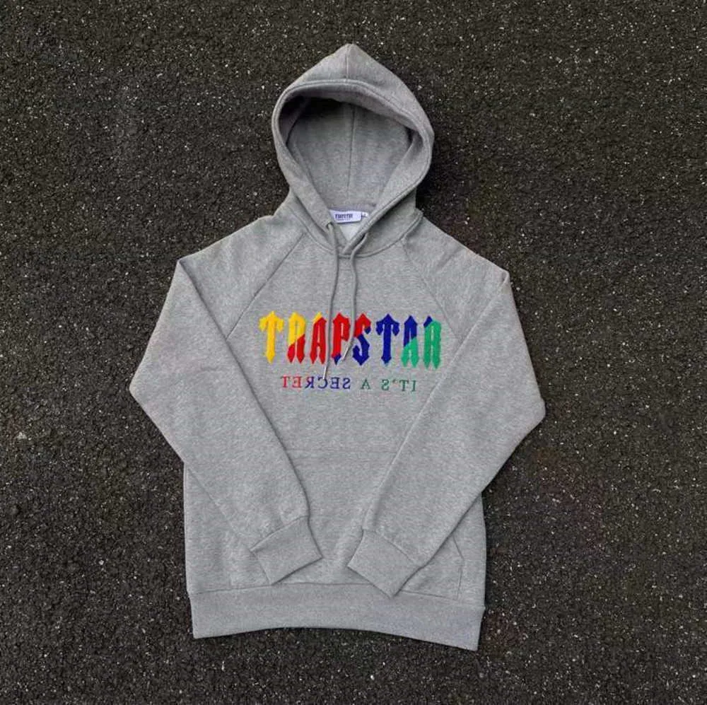 Hoodie Trapstar Full Tracksuit Rainbow Handduk Broderi Decoding Hooded Sportwear Män och kvinnor passar dragkedja Byxor Leisure Trend 554ess