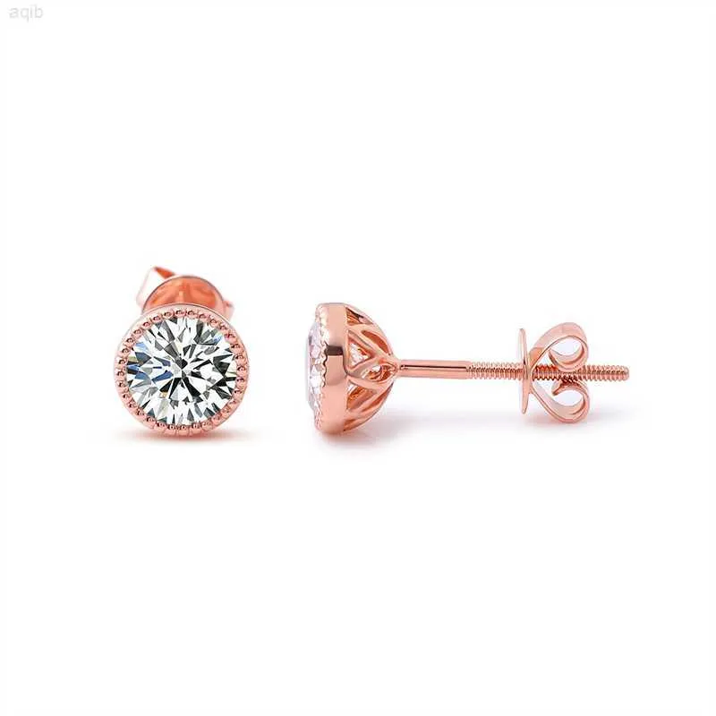 Boucles d'oreilles Moissanite Stud14k Rose Gold Round Cut Lab Moissanite Diamond Vvs Real Diamond Earring Fine Jewelry Boucles d'oreilles pour femmes