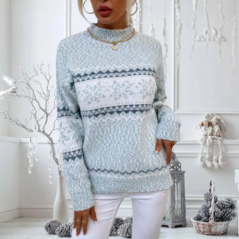 Comprar Suéter de Navidad de otoño invierno para mujer, jersey de medio  cuello alto con copo de nieve