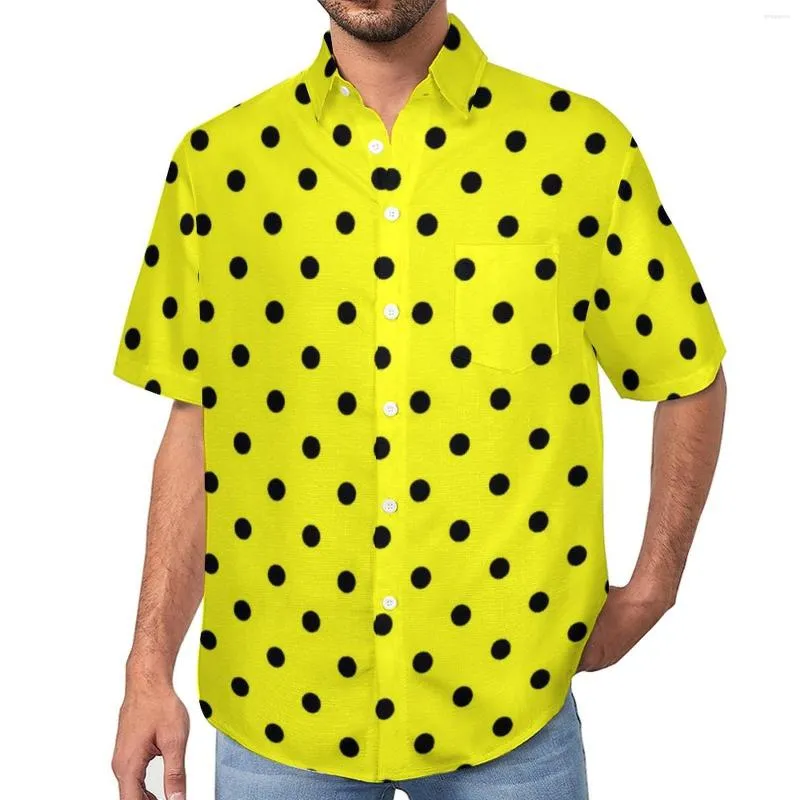 Chemises décontractées pour hommes Chemise de vacances à pois jaunes Taches noires Imprimer Hawaii Hommes Blouses esthétiques Manches courtes Design Tops Plus Size