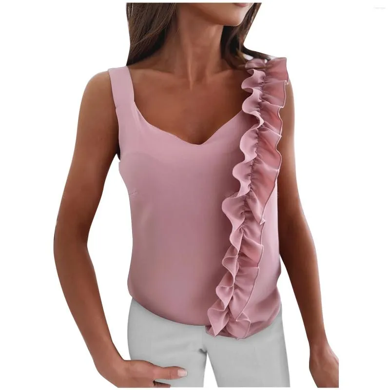 Kvinnors blusar kvinnor mode sexig ärmlös väst v-ringning solida toppar tee tank top skjorta för sommaren 2023 designorienterad kemis femme