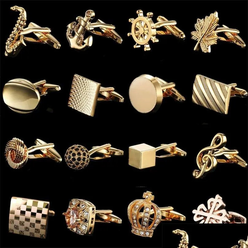 Cuff Links Summer High Quality Brass Plated 18K Gold Luxury Cufflinks Classic Style Fashion Mens French Shirt Cufflink Man Gift Drop D Dh93I