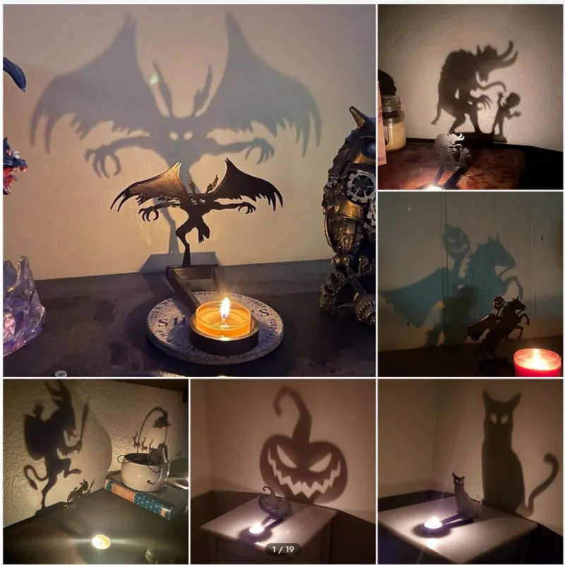 Articles de nouveauté Cavalier sans tête Shadow Caster Nouveauté Terreur Bougeoir Ombre Projecteurs Intérieur Halloween Décoration Intéressant 230804