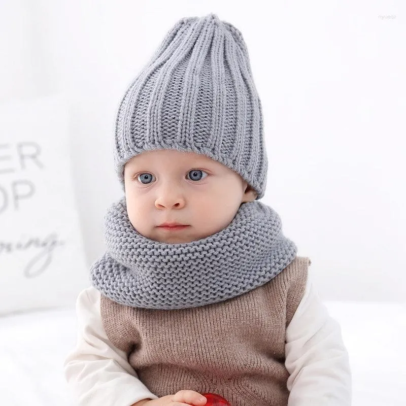 Berets Baby Toddier Winter Hat Neck Scarf Set 0-3 Year Boys Girls Unisex Fashion Children's Warm Knitted Outdoors Cute