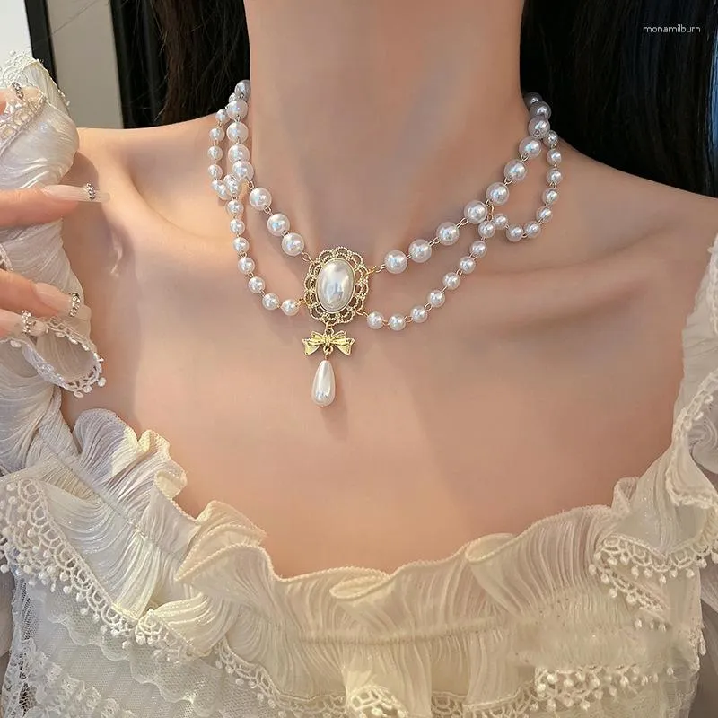 Choker Vintage Baroque Pearl Peads Naszyjnik dla kobiet delikatny moda estetyczna romantyczna modna modna urok urwiska