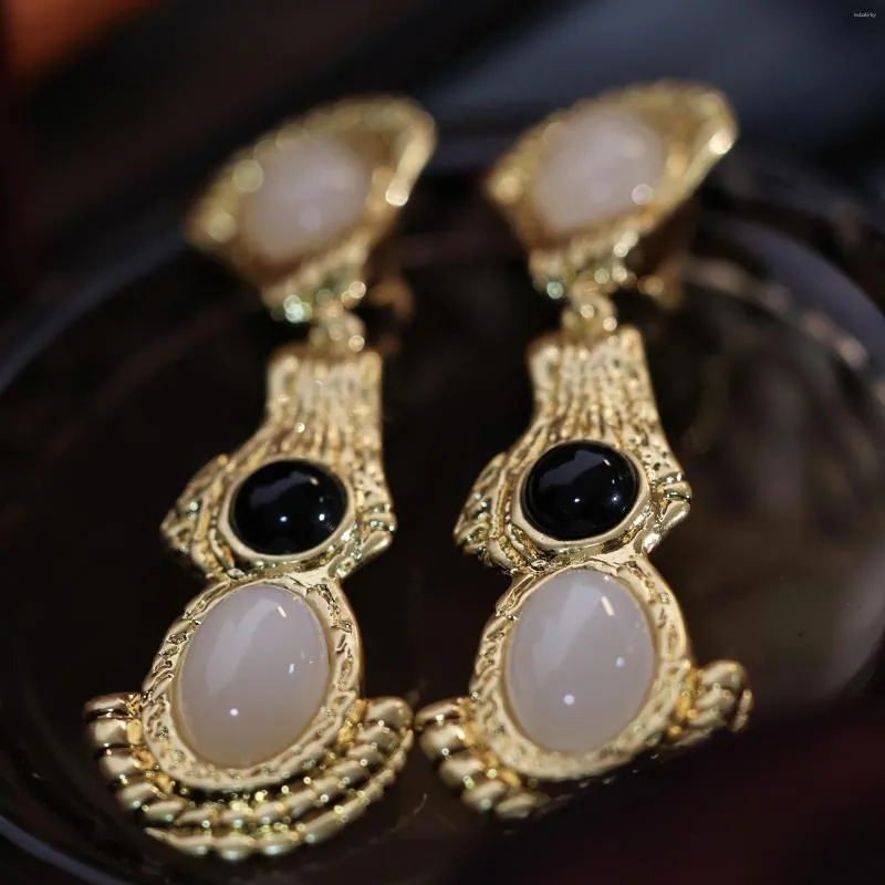 Backs Earrings Medieval Natural Agate Glass Retro Golden Ear Clip