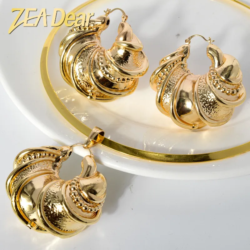 Ensembles de bijoux de mariage ZEADear mode brésilien africain cuivre grandes boucles d'oreilles pendentif collier pour femmes cadeaux de fête 230804