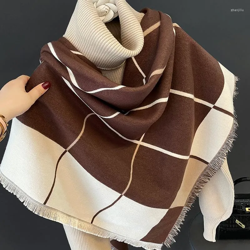 Szaliki szaliki kobiety zimowe kaszmirowe koc szal kwadratowy kratę ciepłe paszmina bufandas faulard 2023
