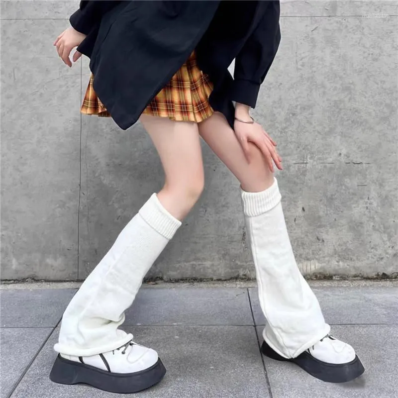 Vrouwen Sokken Y2k Lolita Kawaii Gebreide Lange Kuit Slobkousen Enkel Zwart Wit Leggings Boot Manchetten Warm Voet Cover