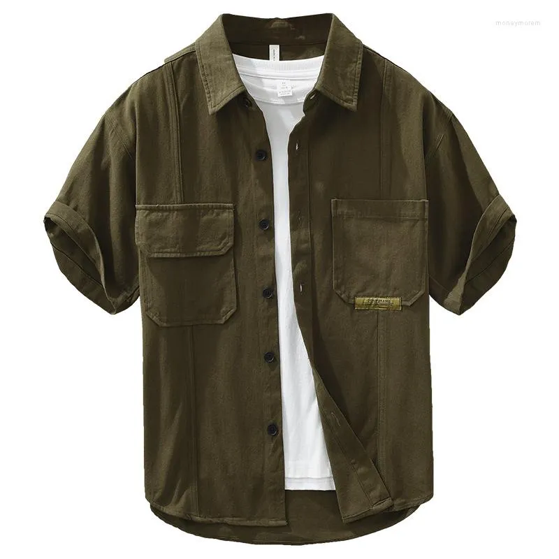 Camicie casual da uomo Abbigliamento da lavoro giapponese Camicia a maniche corte Giacca Tinta unita Versatile Moda Mezza vestibilità ampia