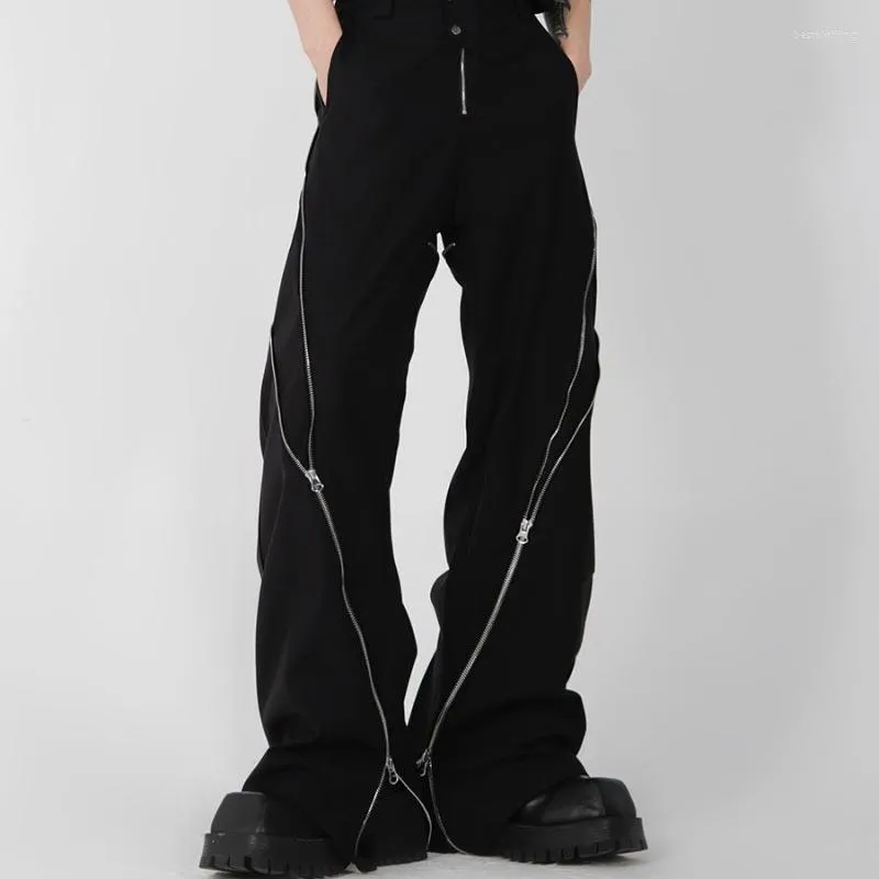 Pantalons pour hommes 2023 Fashion Brand Black Zipper Design Slit Bell-bottoms Draping Straight Casual Vintage