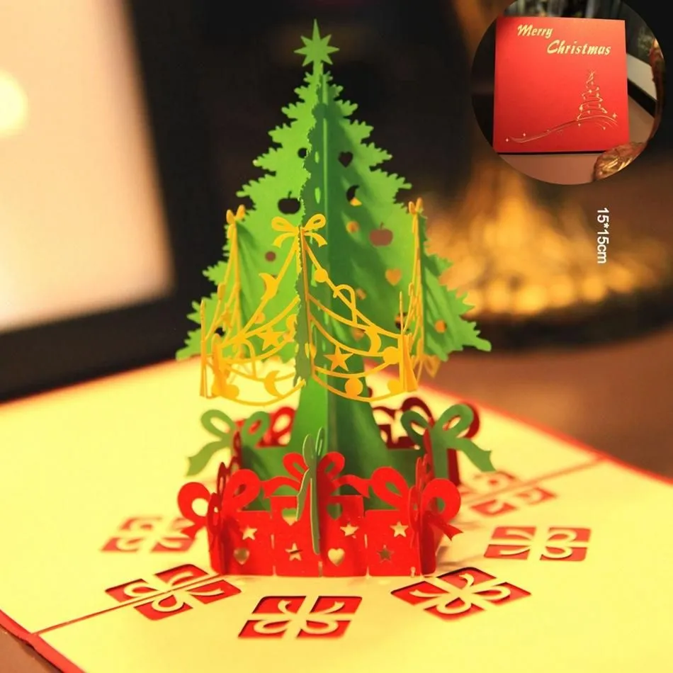 2023 neue 15*15 cm Stereoskopische Frohe Weihnachten Baum Grußkarte Wunsch Karten für Freunde Verwandte Beste Wünsche Drop Shipping