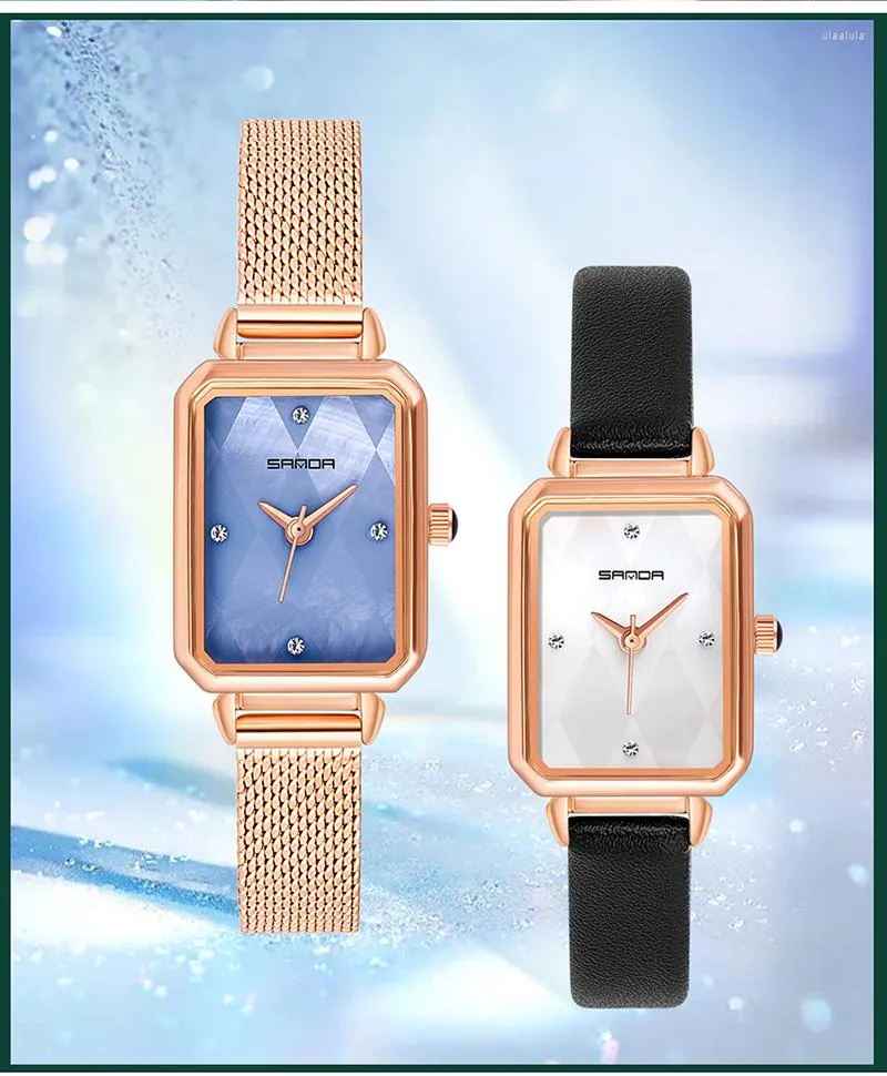 ساعات المعصم Sanda Super Slim Rose Gold Steel Stains Watches Women Top Casual Clock Ladies Wrist Watch Watch Relogio Feminino 1049