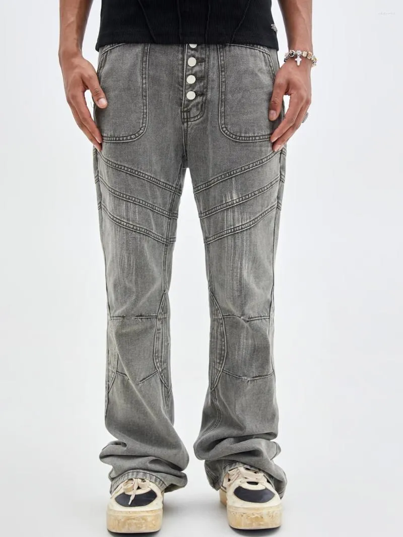 Jeans da uomo Denim invecchiato lavato vintage per uomo Donna Bottoni Grunge Inverno Goth Abbigliamento Streetwear Y2k Pantaloni Pantaloni