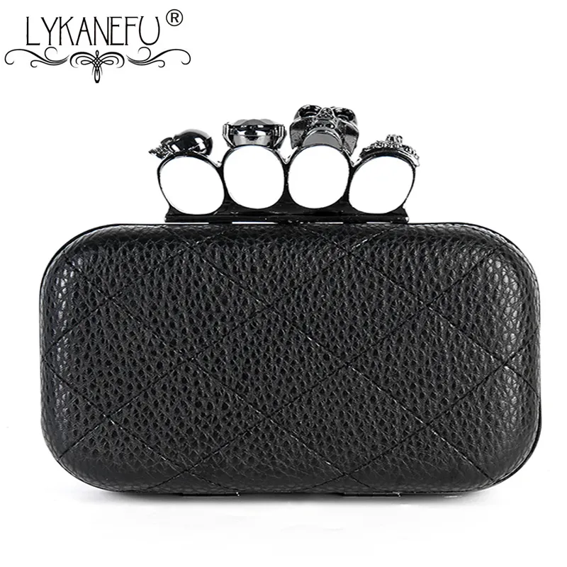 Evening Bags LYKANEFU Knucklebox Hand Bag Box Clutch Purse with Skull Head Women Day Clutches Ladies With Chain SmallBig 230804