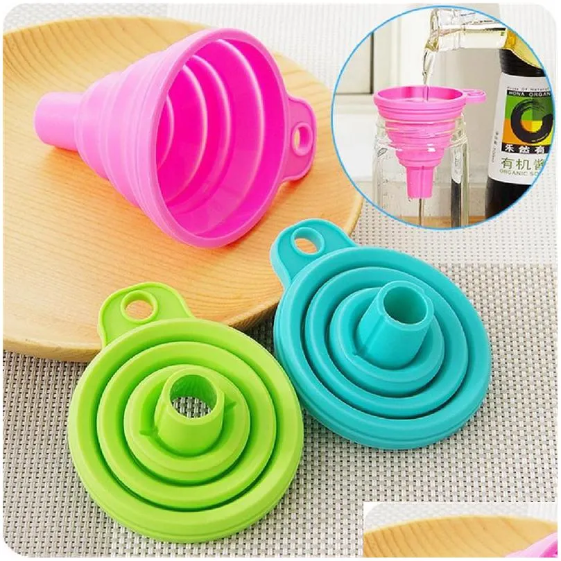 Other Kitchen Tools Food Grade Sile Foldable Funnel Mini Liquid Dispensing Collapsible Style Folding Portable Funnels Tool Drop Deli Dh4Gv