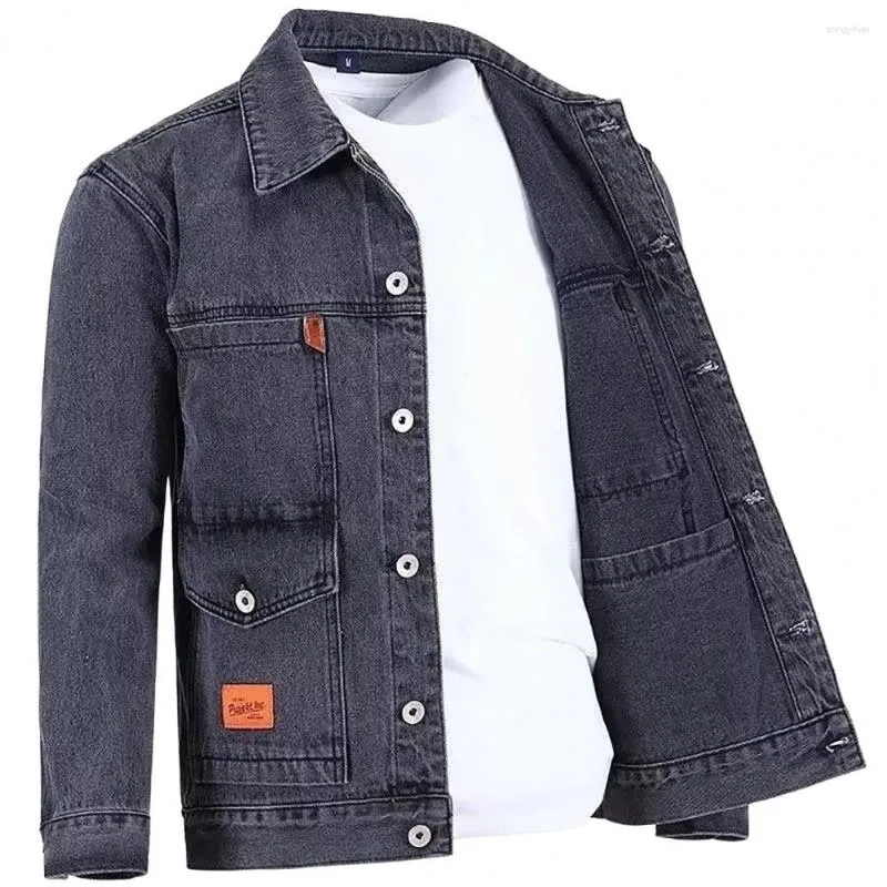 Men's Jackets Loose Men Autumn Jacket Pocket Long Sleeves Single-breasted Warm Cardigan Plus Size Mid Length Denim Coat