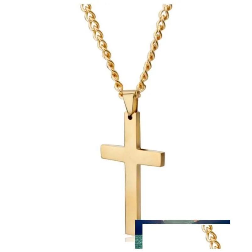 Pendant Necklaces Simple Christian Crosss For Men Religious Jewelry Stainless Steel Smooth Surface Cross Women Trend Drop Delivery Pen Dhhkr