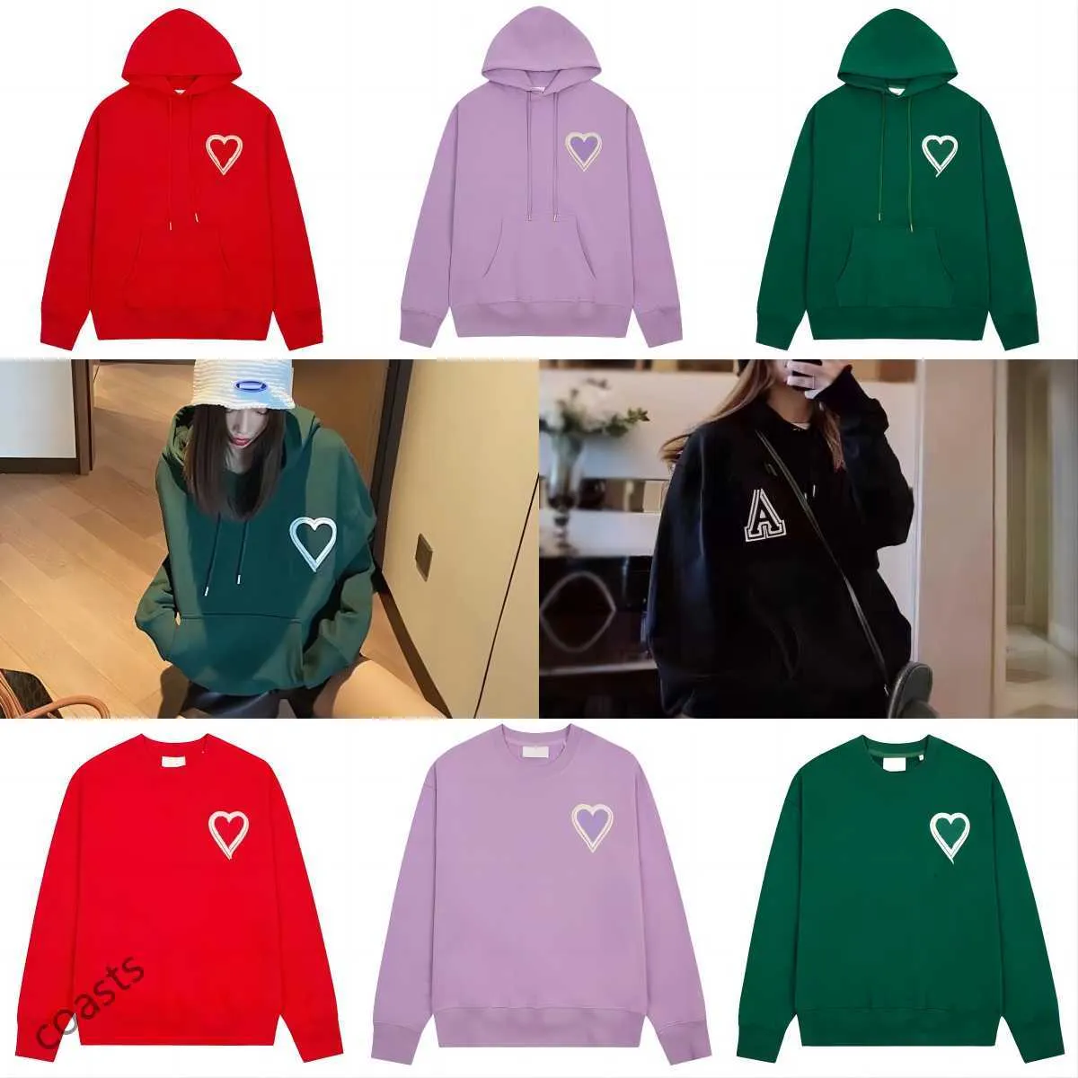 Designer hoodie Dames en heren Geborduurd Parijs amis Hoodie Ronde hals Pullover Klassiek Liefde Effen Kleur Lange mouw Trui Paar Ster Net Rood Dezelfde stijl zh