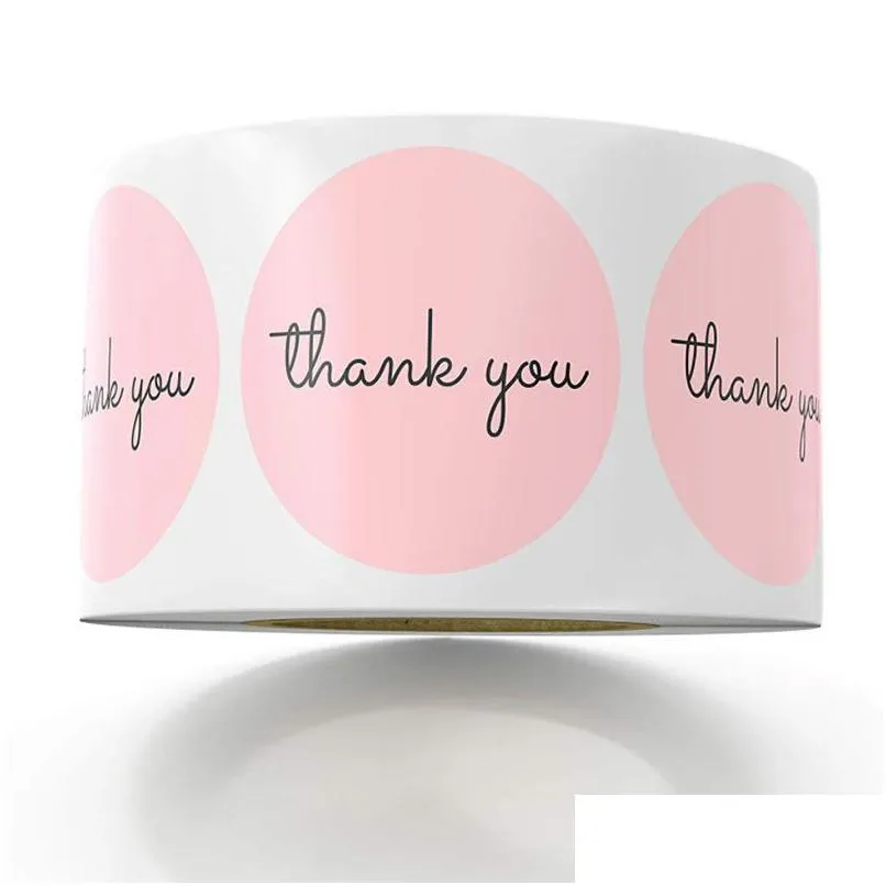Adesivi adesivi all'ingrosso 500 pezzi grazie 1 pollice rosa per omaggi aziendali bomboniere per feste di compleanno etichette forniture per spedizioni Festival Dhfde