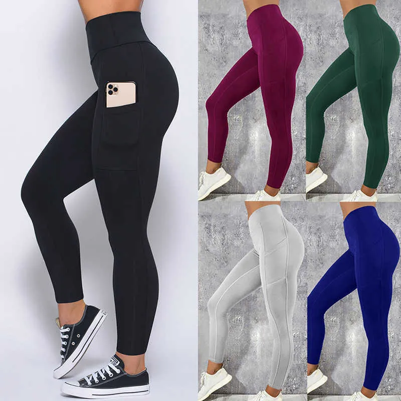 Pantaloni da yoga tascabili taglie forti Leggings sportivi da fitness solidi da donna Collant da palestra elastici a vita alta Pantaloni da corsa femminili xxxl