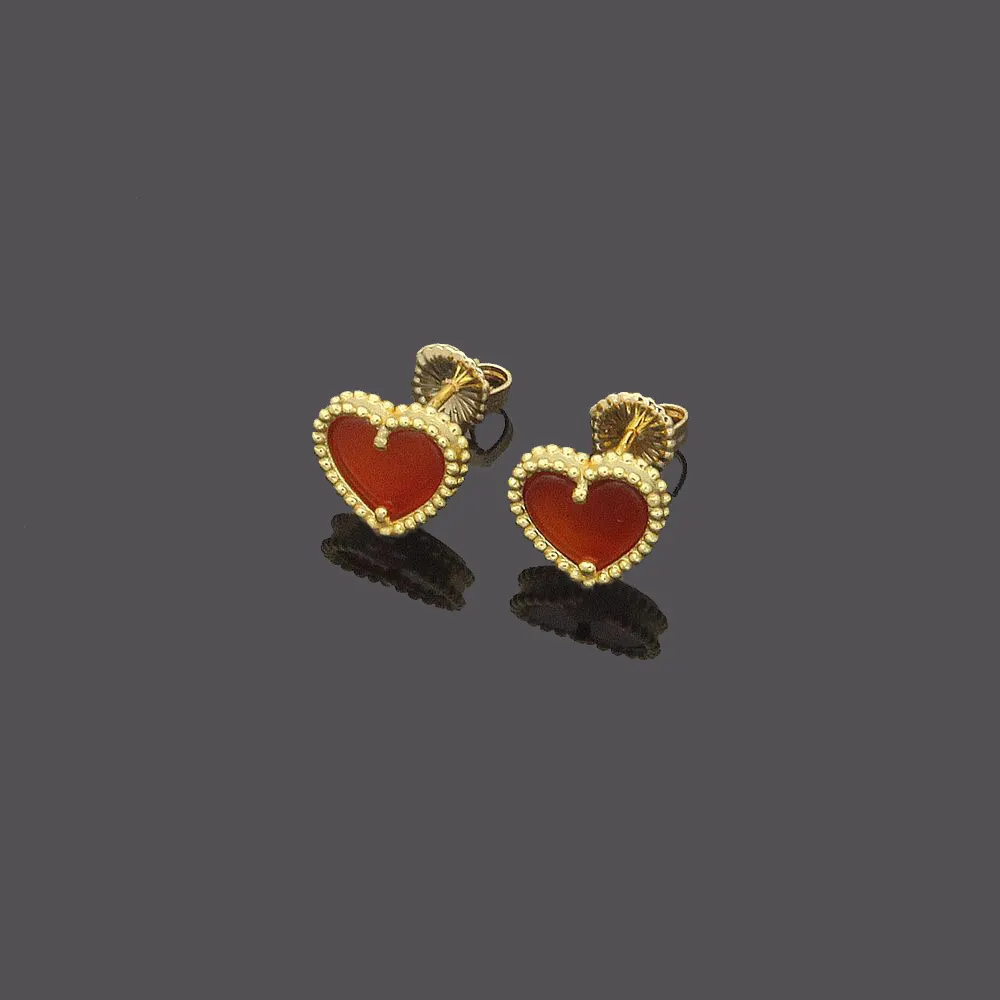 Scintillante romantico Designer originale marchiato 1cm piccolo cuore rosso borchia 18k oro giallo argento rosa donne lettera VC logo timbro amore orecchini ragazze gioielli da sposa