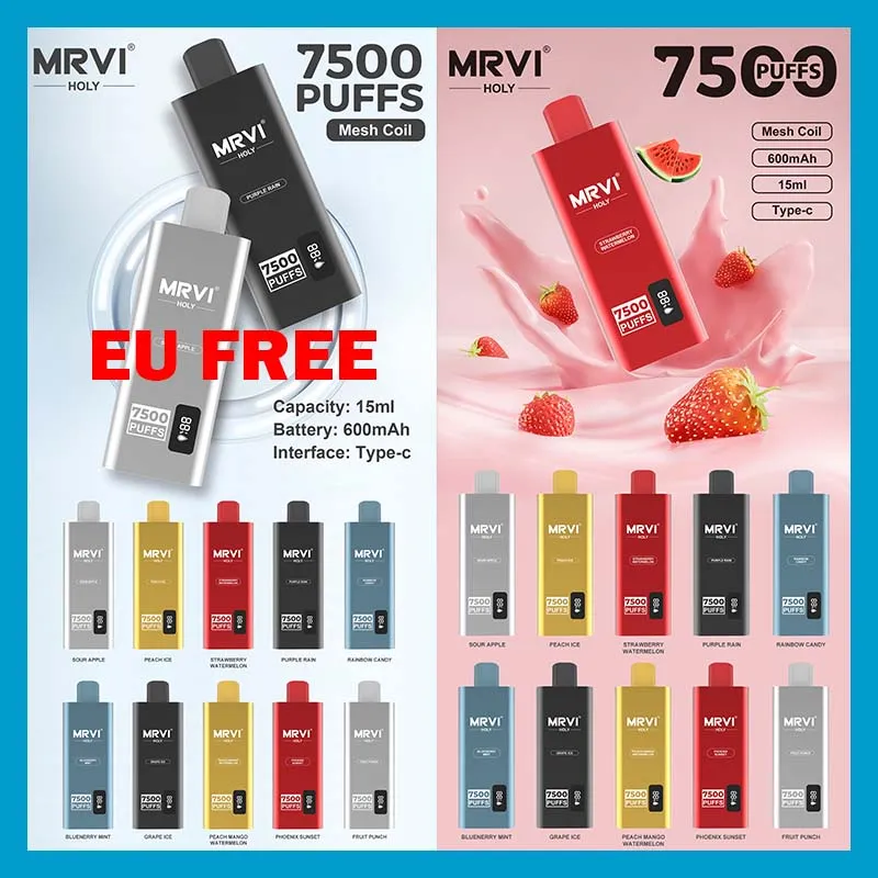 Mrvi Holy 7500 Rookwolken Wegwerp Vape Pen E Sigaret Apparaat Met 600mAh Batterij 15ml Pod Voorgevulde Catridge oplaadbaar EU GRATIS Schermweergave