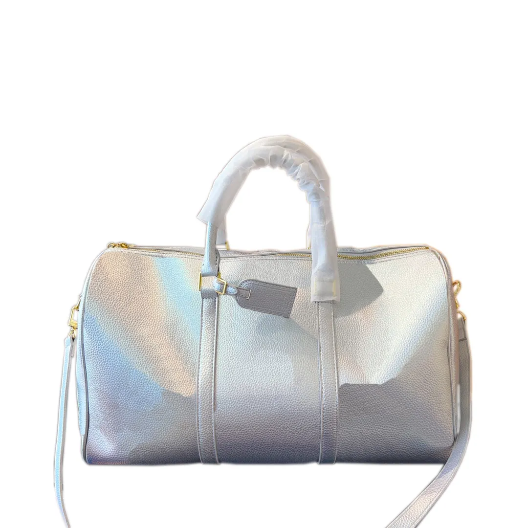 Sac de voyage en cuir pour femmes, sac de voyage de styliste, sacs de week-end, sacs de créateurs pour femmes, sacs à main classiques de grande capacité, couleur argent, 45cm