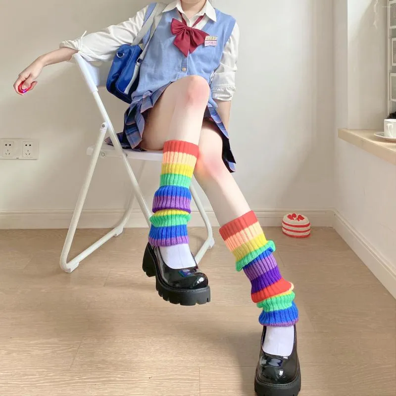 Chaussettes féminines lolita filles se réchauffe la jambe raimbow chaude jk arc-en-ciel hiver