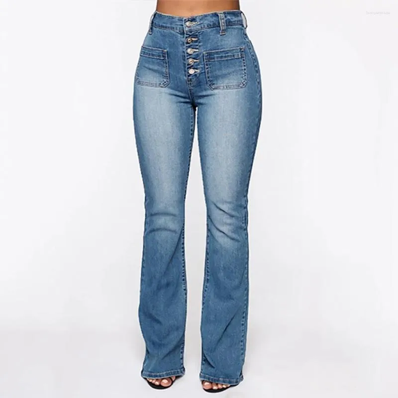 Jeans pour femmes Denim Pantalon taille moyenne longue évasée poche avant cloche bas mince japonais Y2k vêtements